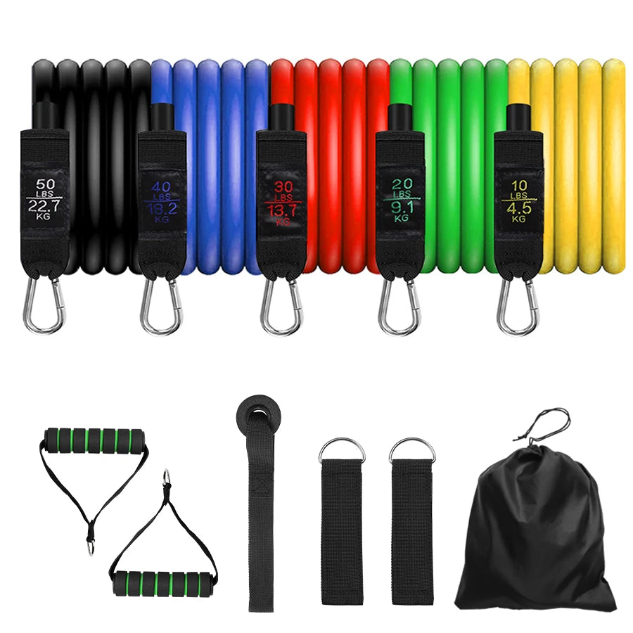 Fitness Resistance Bands Set Yoga 5 Tube Workout Bands Home Exercise Bands with Door Anchor Handles Ankle Straps Gym Equipment ATHLEXES