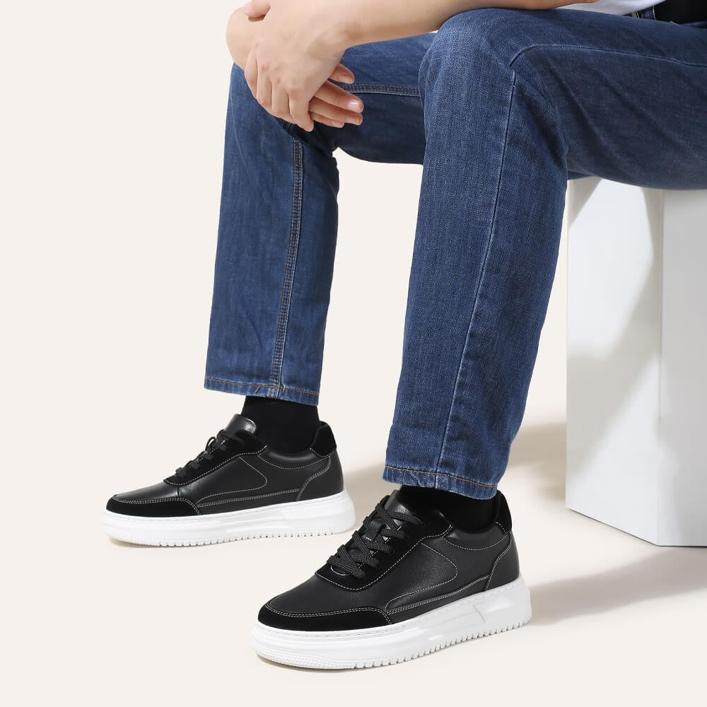 CMR Chamaripa 6CM Black Leather Elevator Sneakers ATHLEXES