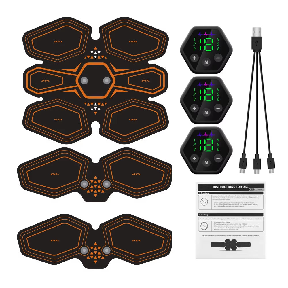 Abdominal Muscle Stimulator Trainer USB Connect Hip EMS Abs Fitness Electrostimulator Toner Exercise LED 6M 19 Level ATHLEXES