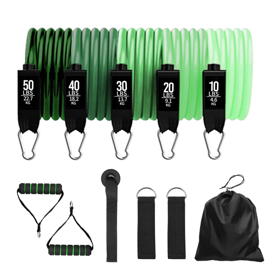 Fitness Resistance Bands Set Yoga 5 Tube Workout Bands Home Exercise Bands with Door Anchor Handles Ankle Straps Gym Equipment ATHLEXES