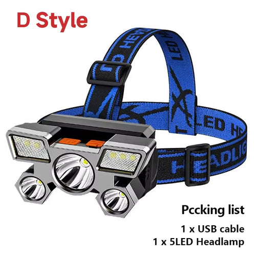 5 LED Flashlight Rechargeable with Built in Battery Strong Light Camping Adventure Fishing Head Light Headlamp ATHLEXES