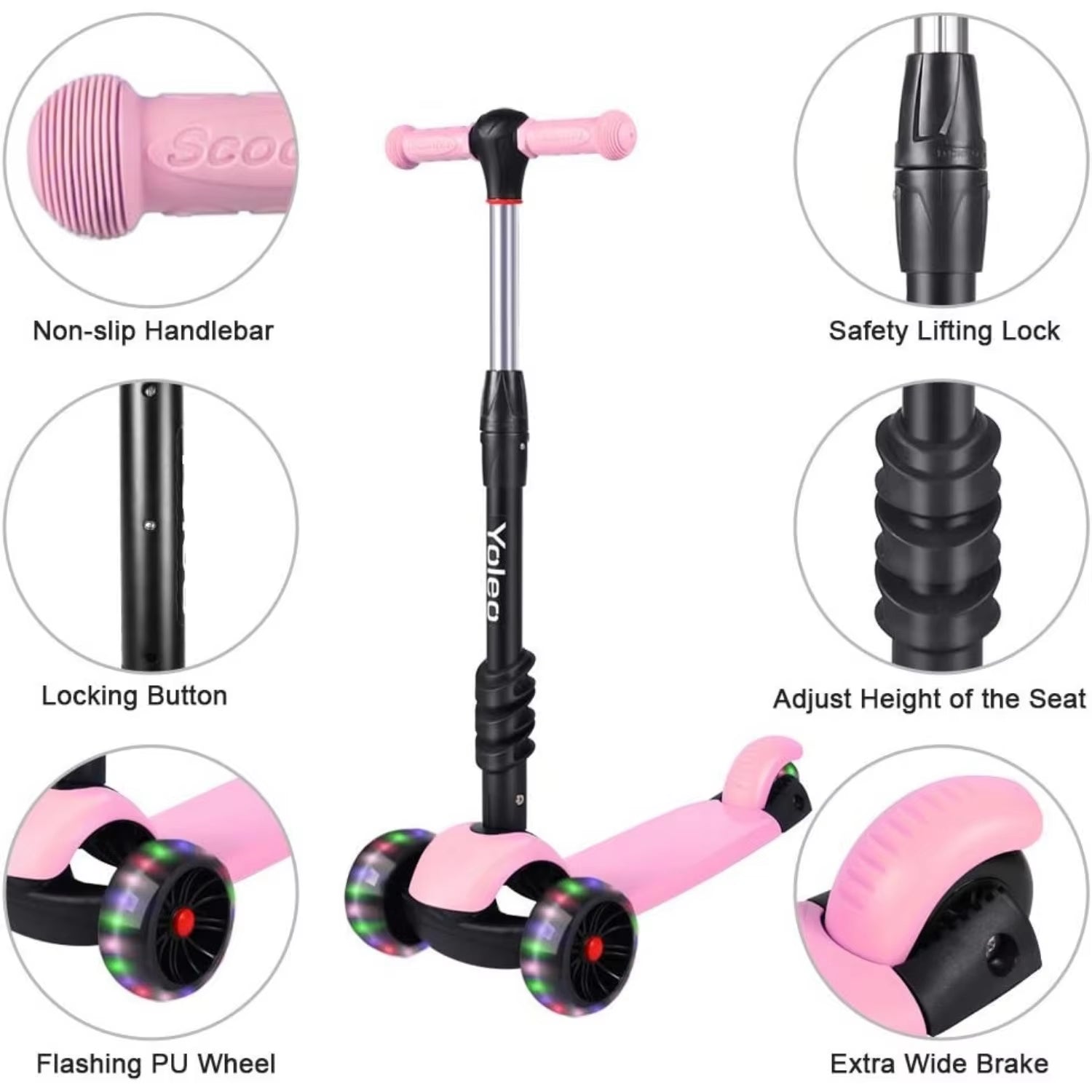 Kids Three Wheel Kick Scooter, LED Flashing Wheels, Height Adjustable, 3-In-1 Lightweight Children'S Scooter for Aged 2-8 ATHLEXES