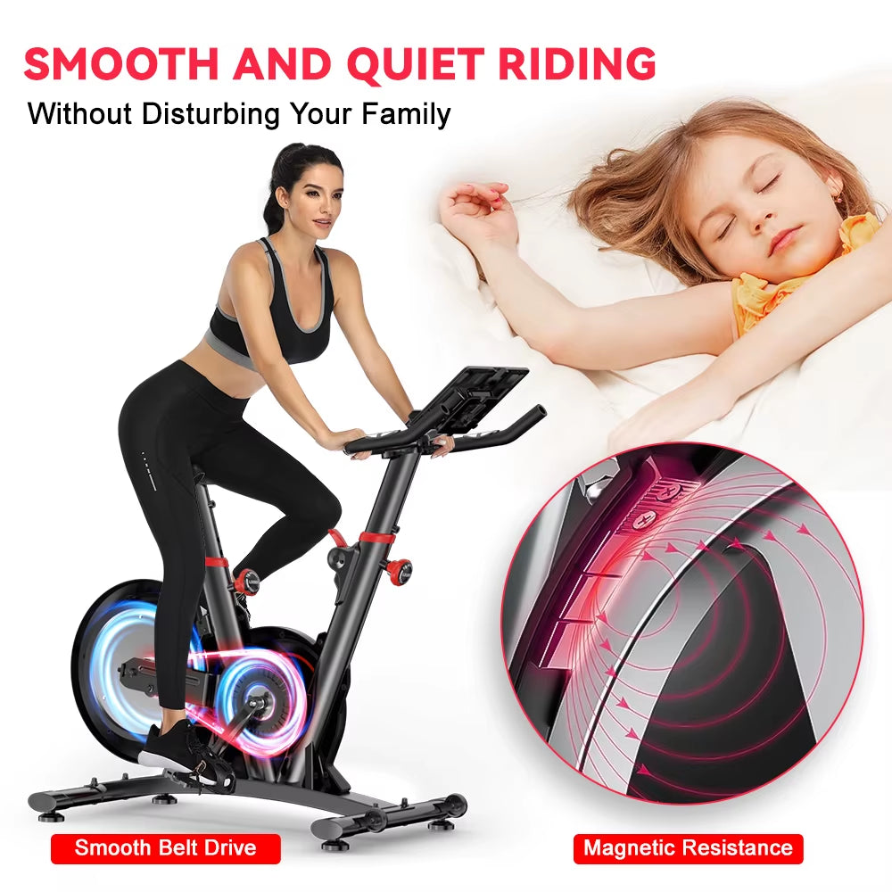 Magnetic Control Exercise Bike Large Tablet Holder Comfortable Seat Indoor Cycling Bike for Home Cardio Fitness Stationary Bike ATHLEXES