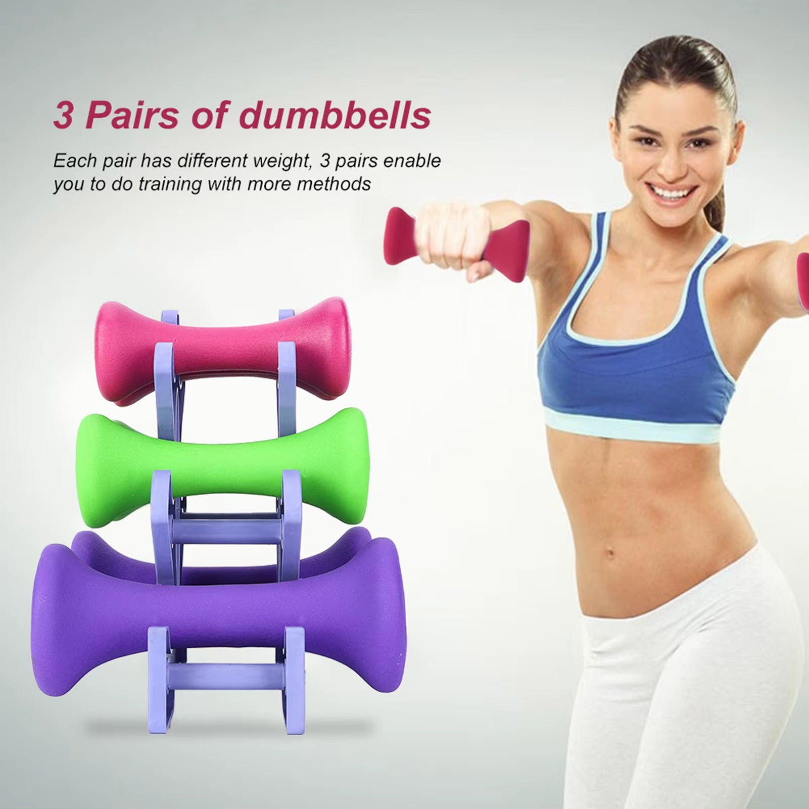 6Pcs Hand Fitness Weights Set Holder Rack 2Lb 3Lb 5Lb Bodybuilding Exercise Equipment ATHLEXES
