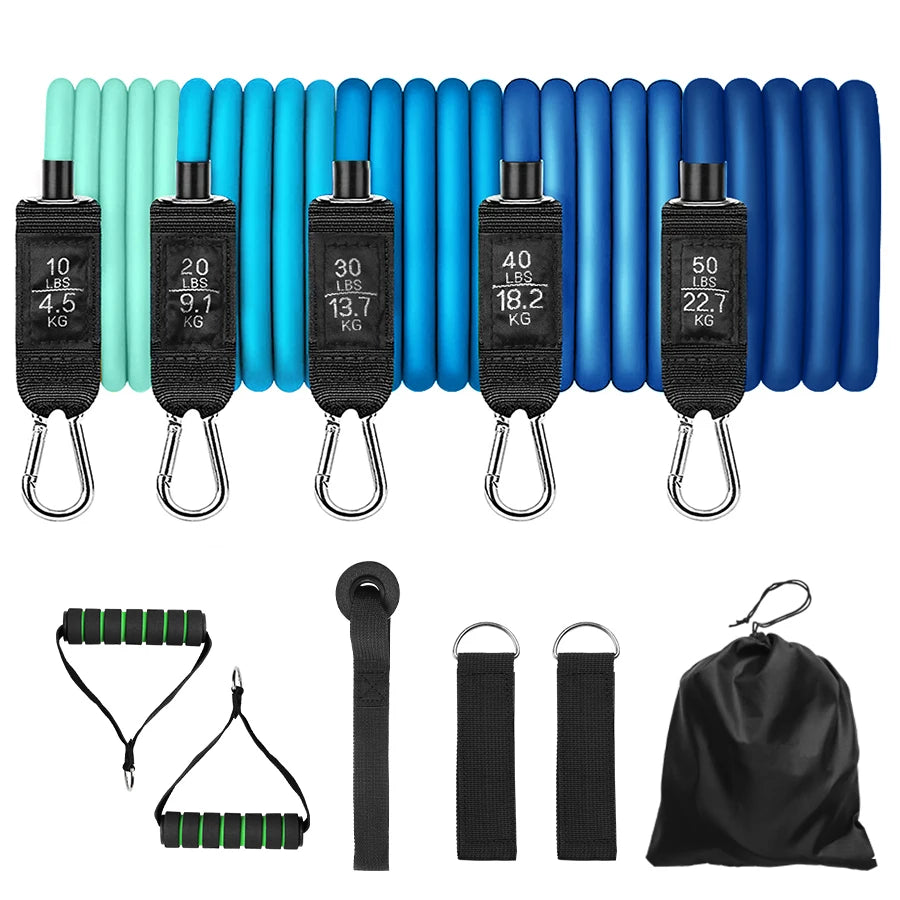 Fitness Resistance Bands Set Yoga 5 Tube Workout Bands Home Exercise Bands with Door Anchor Handles Ankle Straps Gym Equipment ATHLEXES