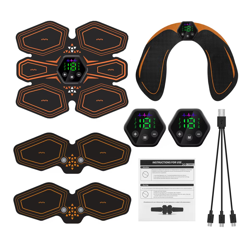 Abdominal Muscle Stimulator Trainer USB Connect Hip EMS Abs Fitness Electrostimulator Toner Exercise LED 6M 19 Level ATHLEXES