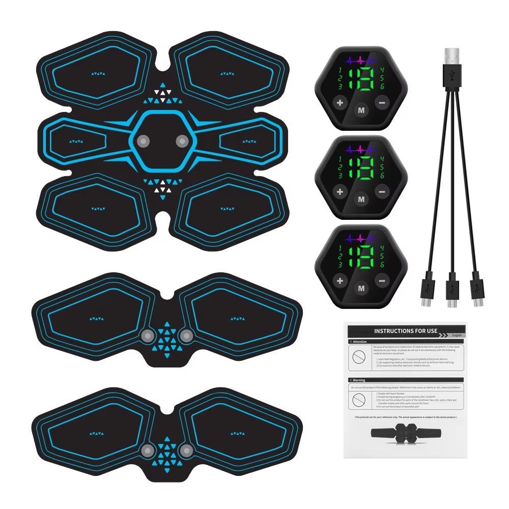 Abdominal Muscle Stimulator Trainer USB Connect Hip EMS Abs Fitness Electrostimulator Toner Exercise LED 6M 19 Level ATHLEXES