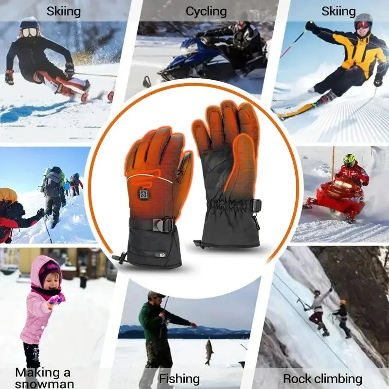Electric Heating Gloves Waterproof Skiing Gloves Winter Motorcycle Riding Outdoor Gloves 3 Levels Heated Gloves ATHLEXES