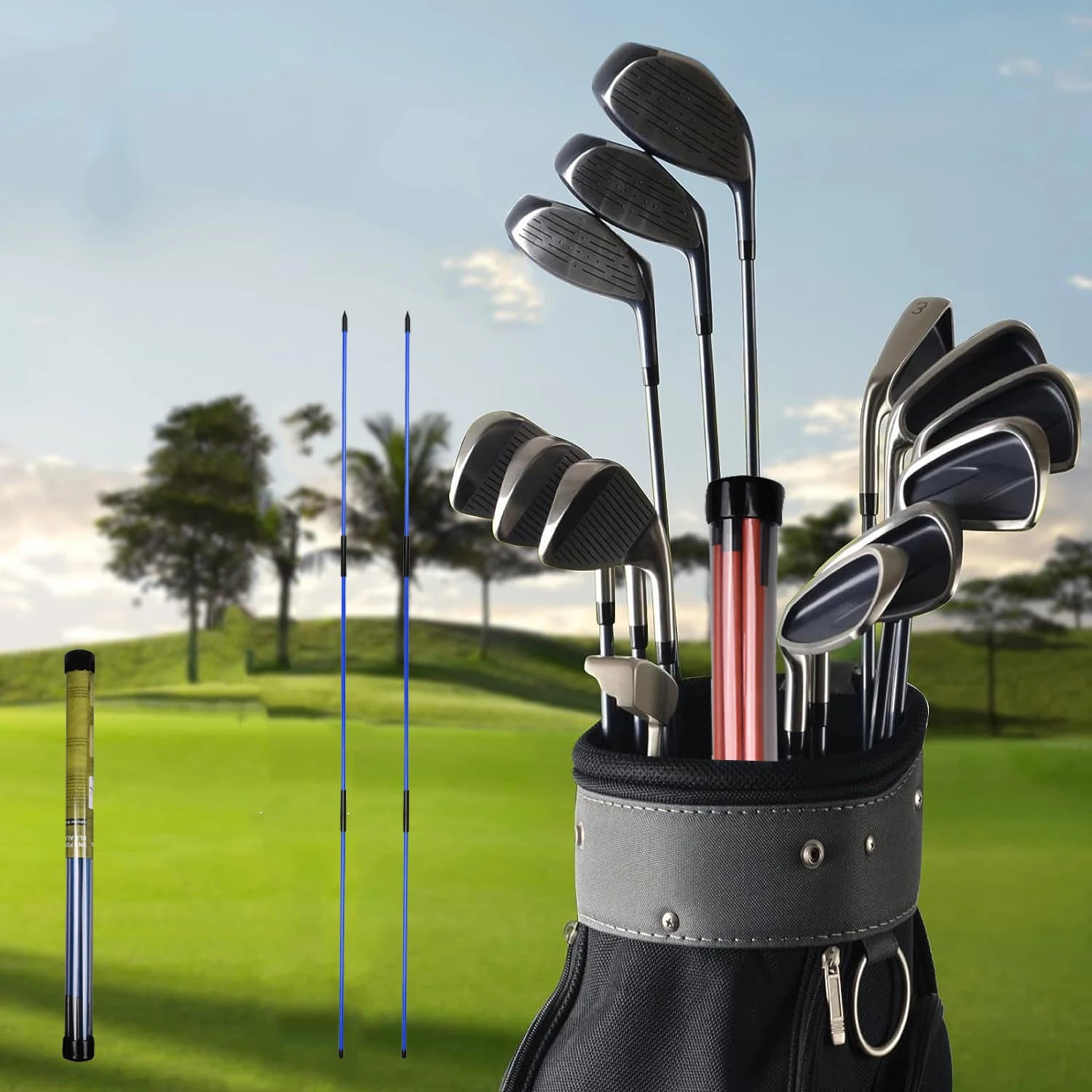 2 Pack Golf Alignment Stick Golf Alignment Sticks Collapsible Golf Practice Rods Swing Trainer Tools Golf Swing Training Tool ATHLEXES