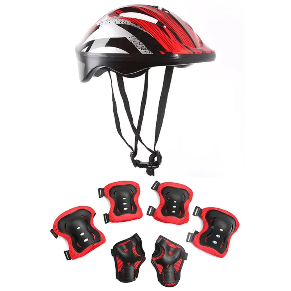 7Pcs Helmet Knee Elbow Protective Gear Set Adjustable Kids Bicycle Sport Protective Gear Set 48-55Cm for Boys Girls 5-12 Years ATHLEXES