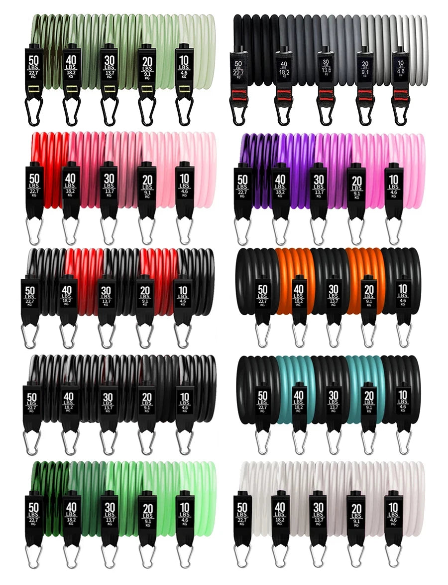 Fitness Resistance Bands Set Yoga 5 Tube Workout Bands Home Exercise Bands with Door Anchor Handles Ankle Straps Gym Equipment ATHLEXES