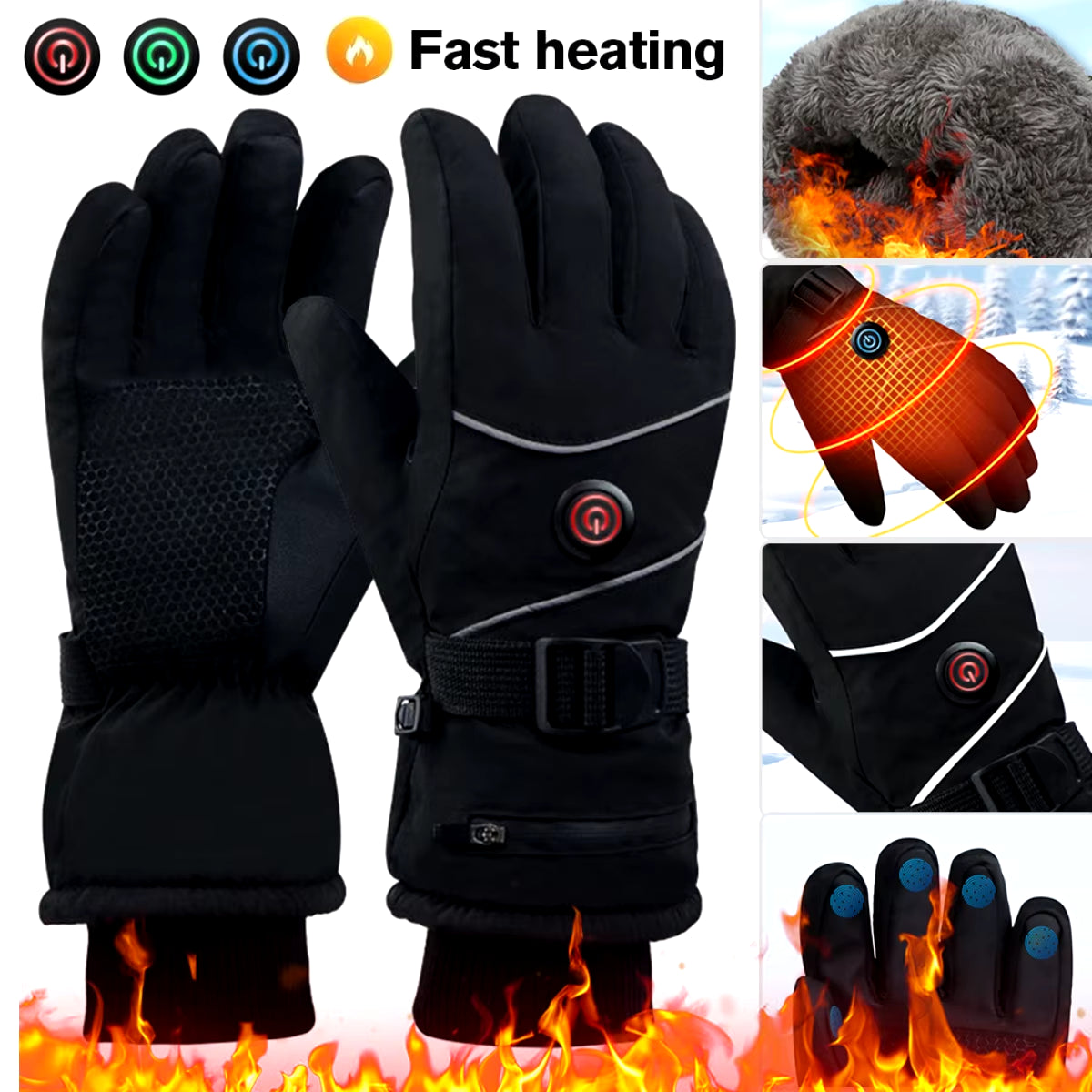 Outdoor Winter Gloves Hand Warmer DC Rechargeable Heated Gloves Touchscreen Waterproof Thermal Gloves for Women Men Ski Hiking ATHLEXES