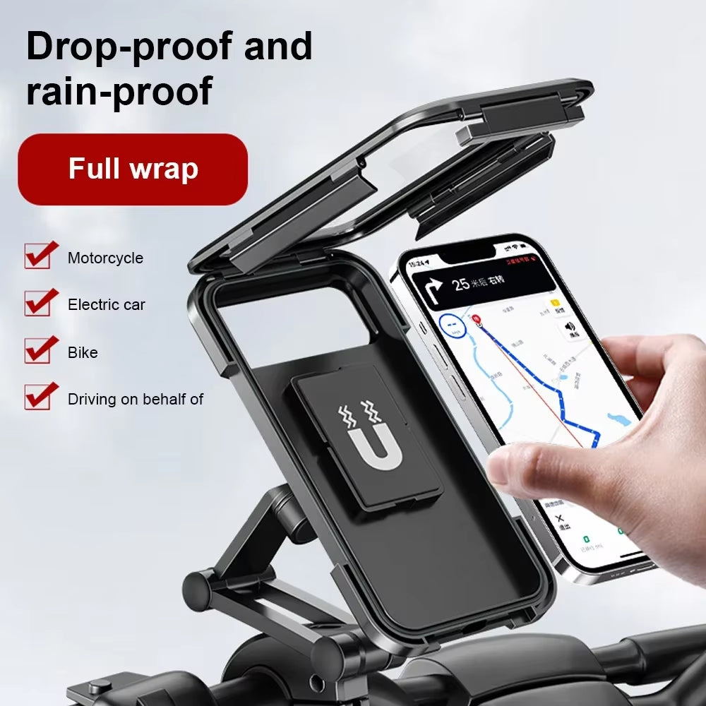Waterproof Motorcycle Bike Mobile Phone Holder Magnetic Universal Bicycle GPS 360° Swivel Adjustable Motorcycle Cellphone Holde ATHLEXES