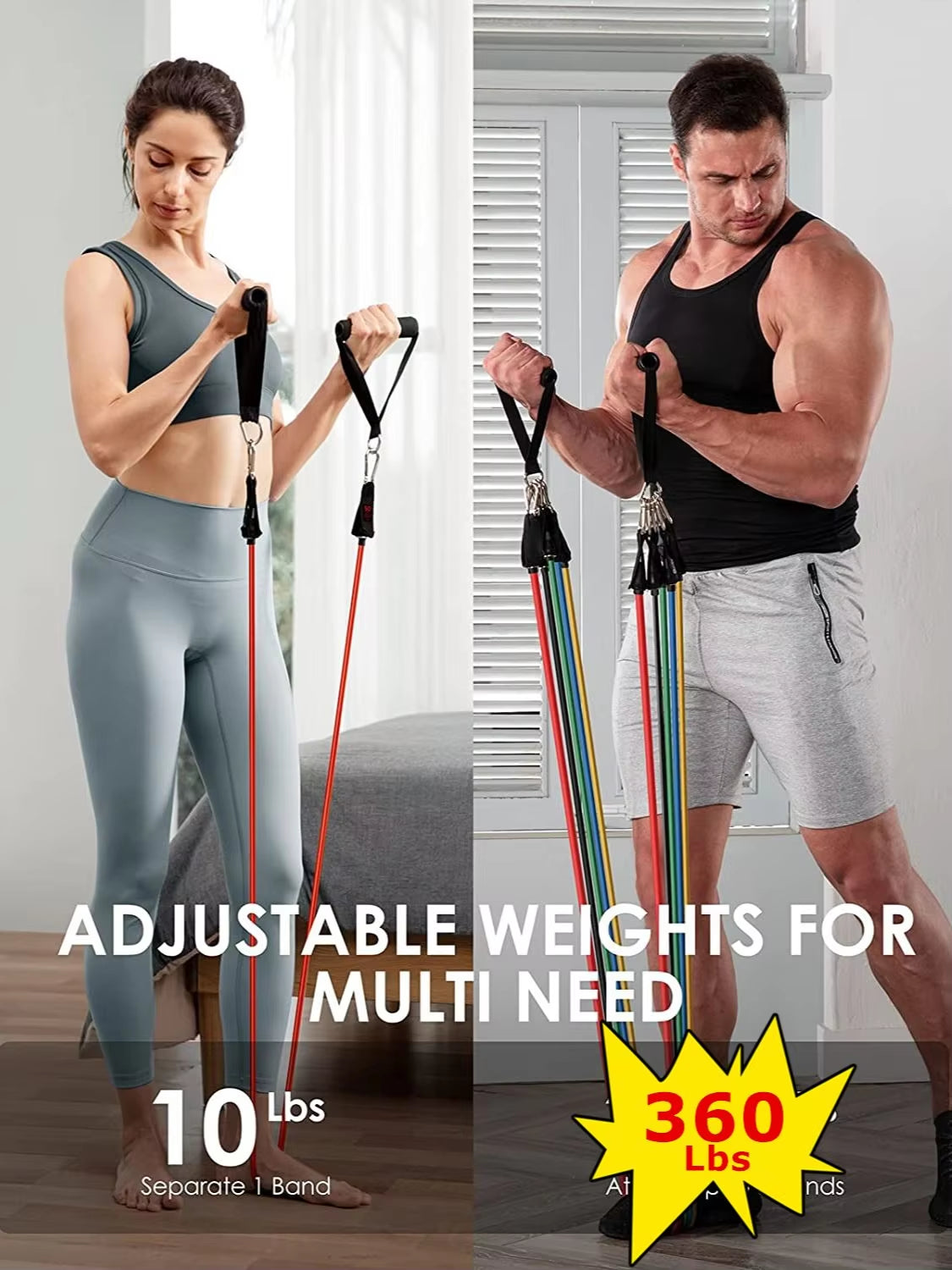 360Lbs Fitness Exercises Resistance Bands Set Elastic Tubes Pull Rope Yoga Band Training Workout Equipment for Home Gym Weight ATHLEXES