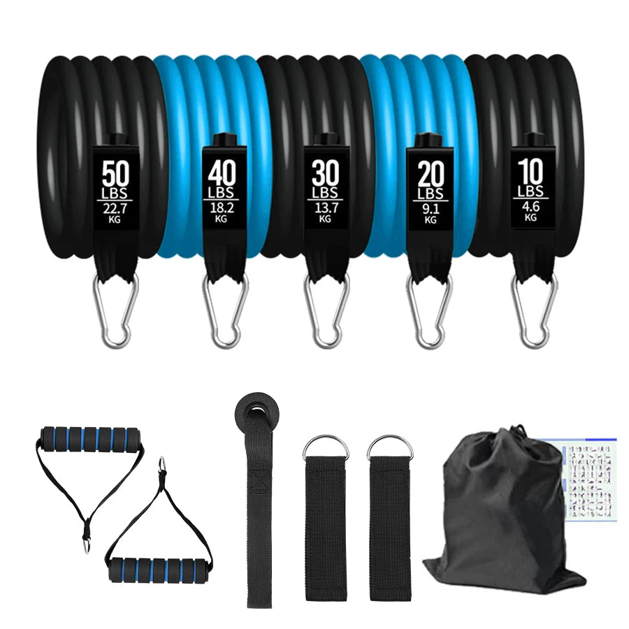 Fitness Resistance Bands Set Yoga 5 Tube Workout Bands Home Exercise Bands with Door Anchor Handles Ankle Straps Gym Equipment ATHLEXES