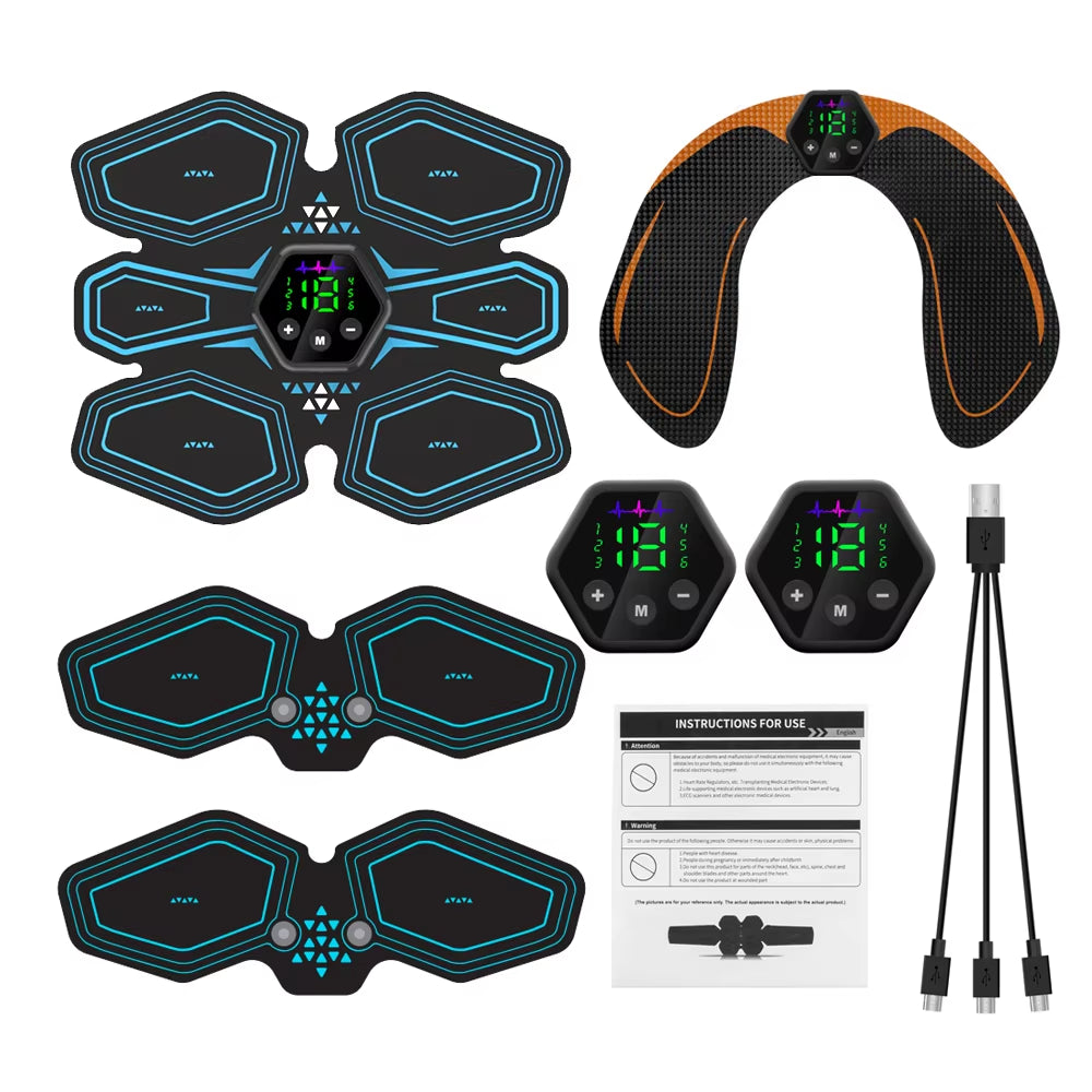 Abdominal Muscle Stimulator Trainer USB Connect Hip EMS Abs Fitness Electrostimulator Toner Exercise LED 6M 19 Level ATHLEXES