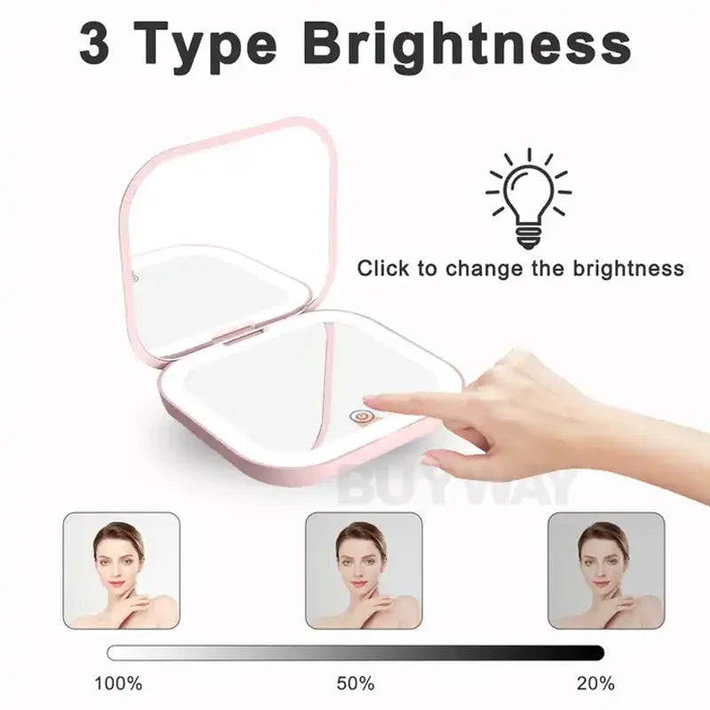 Compact Mini Gift Vanity Folding Cosmetic Mirror with Lights Portable Hand Held Small Pocket Travel Makeup Mirror 2X Magnifying ATHLEXES