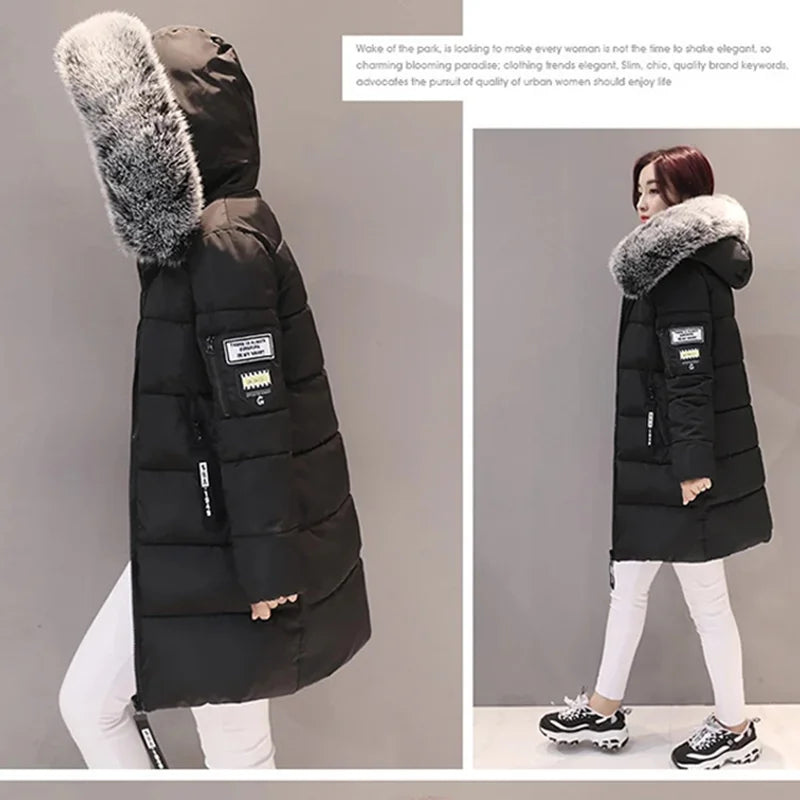 Elegant Women's Winter Fur Hooded Parka with Pockets ATHLEXES
