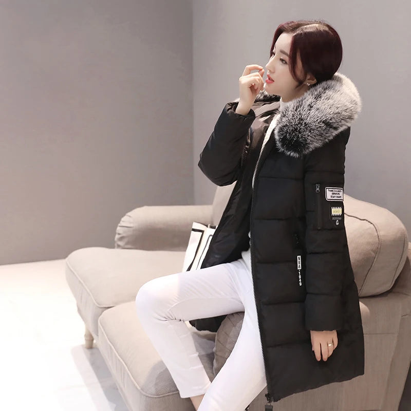Elegant Women's Winter Fur Hooded Parka with Pockets ATHLEXES
