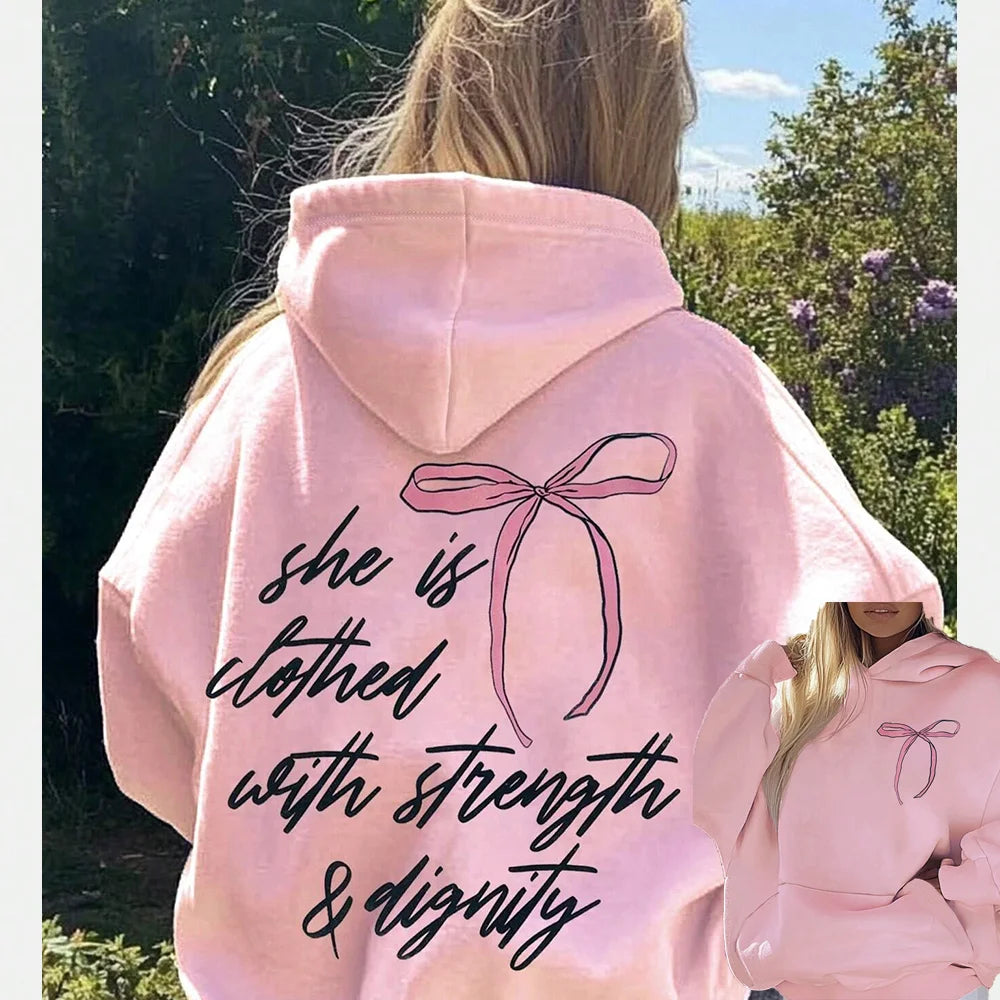 Cozy Elegance Pink Bow Cotton Hoodie for Women ATHLEXES