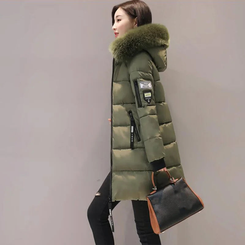 Elegant Women's Winter Fur Hooded Parka with Pockets ATHLEXES