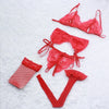 Lace Women Lingerie Set 4 Pcs Sling Open Bra Garter Panties ATHLEXES