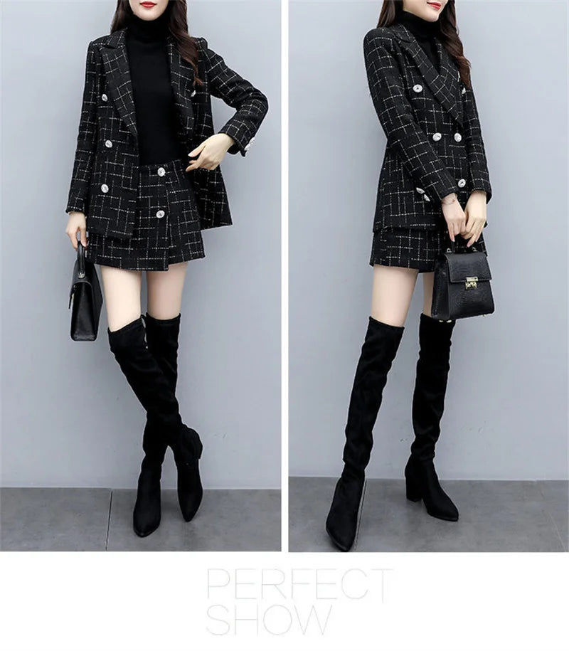 Chic Women’s Plaid Two-Piece Suit: Jacket and Shorts Set ATHLEXES
