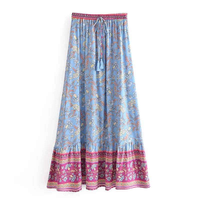 Bohemian Floral Ruffle Hem Midi Skirt ATHLEXES