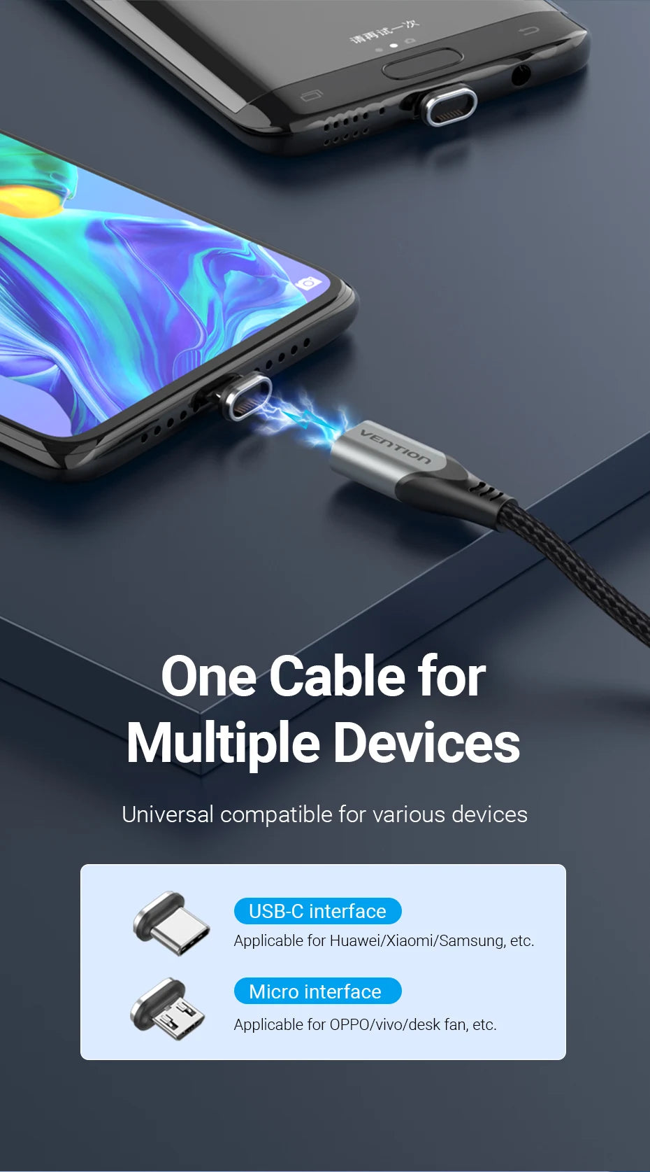 Vention 3A Magnetic USB Charge Cable for All Devices ATHLEXES