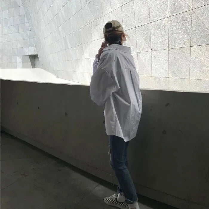 Zadily 2023 Spring Oversized Chic White Button-Up Blouse ATHLEXES