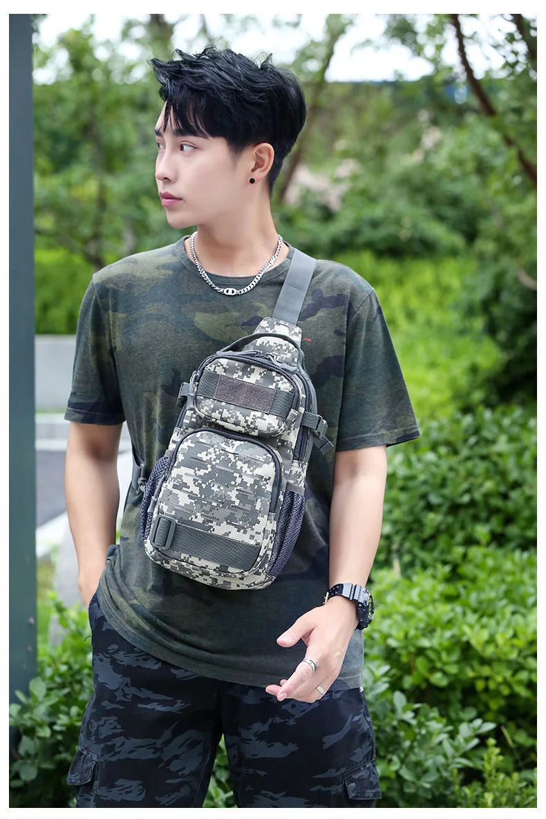 Tactical Sling Shoulder Bags Waterproof Night Reflective Strip Pack EDC Molle Chest Bag 10L Capacity Black ATHLEXES