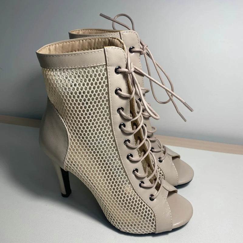 Hollow Mesh Peep Toe Stilettos: Summer High Heel Fashion ATHLEXES