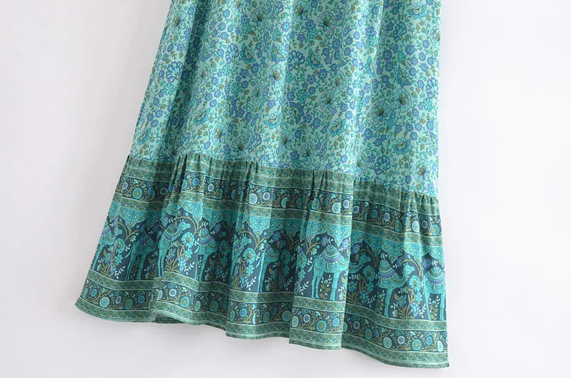 Bohemian Floral Ruffle Hem Midi Skirt ATHLEXES