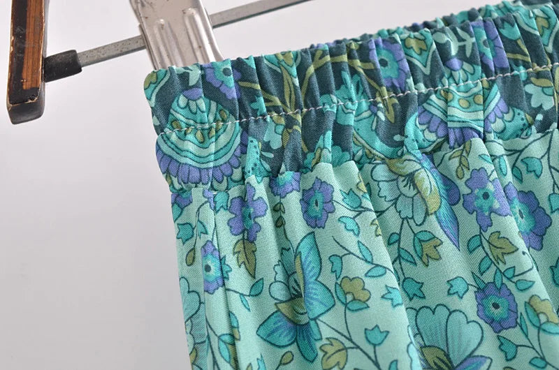 Bohemian Floral Ruffle Hem Midi Skirt ATHLEXES