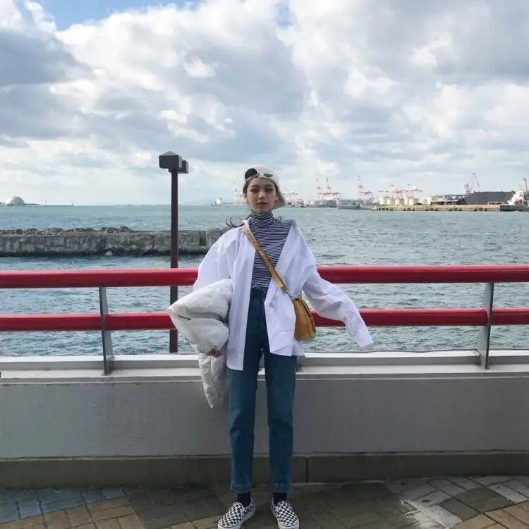 Zadily 2023 Spring Oversized Chic White Button-Up Blouse ATHLEXES