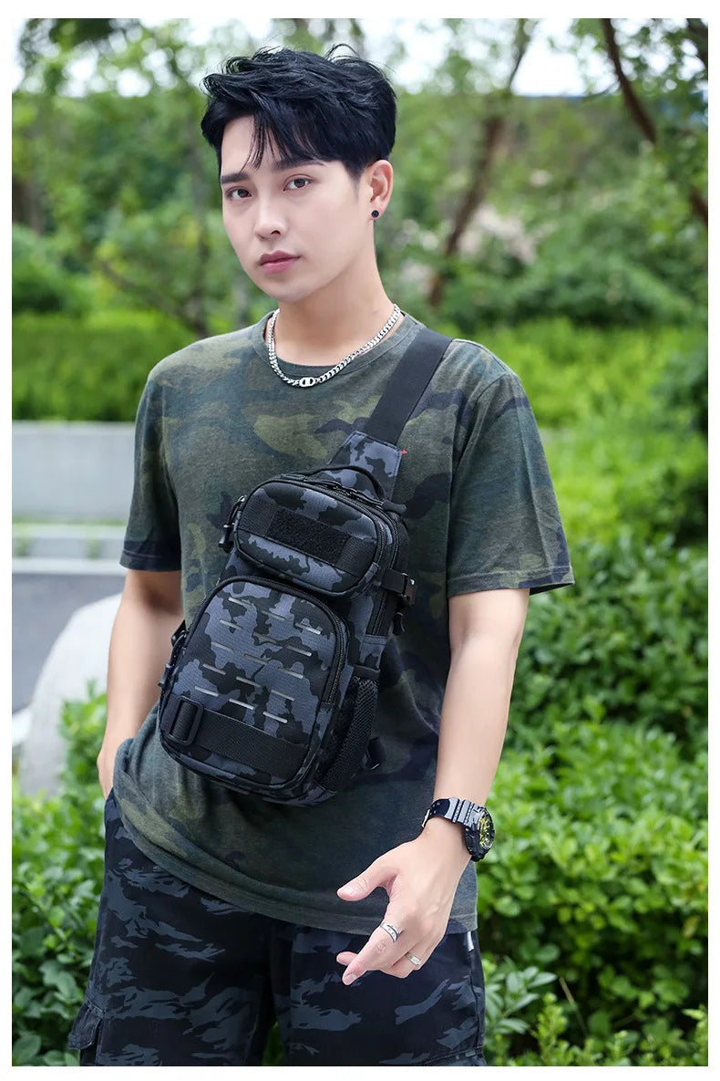 Tactical Sling Shoulder Bags Waterproof Night Reflective Strip Pack EDC Molle Chest Bag 10L Capacity Black ATHLEXES