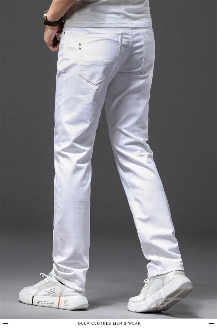 Classic White Slim Fit Stretch Jeans for Men ATHLEXES