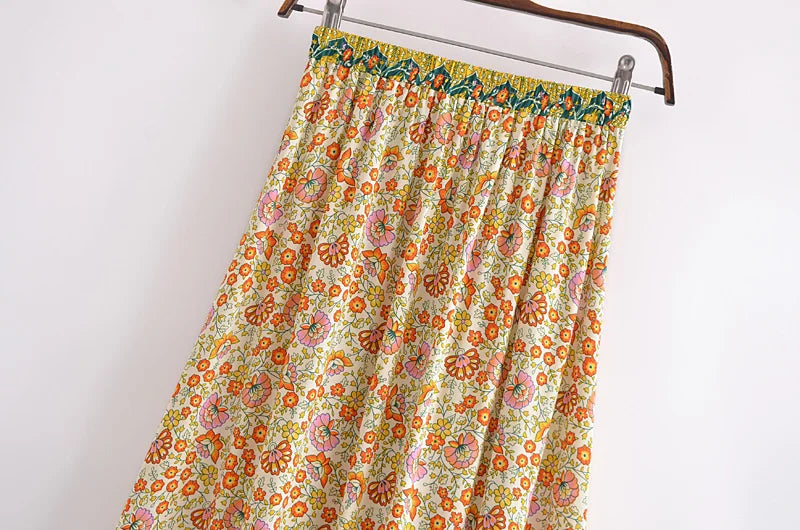 Bohemian Floral Ruffle Hem Midi Skirt ATHLEXES