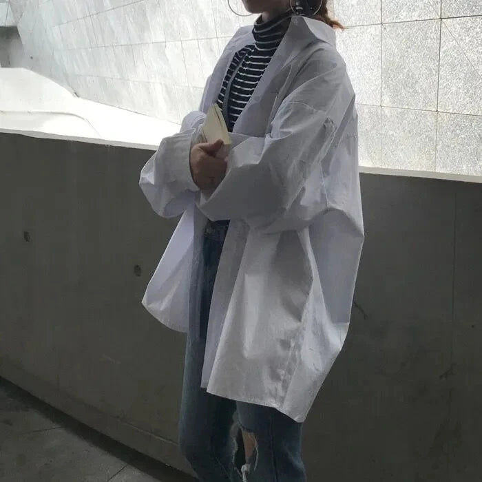Zadily 2023 Spring Oversized Chic White Button-Up Blouse ATHLEXES