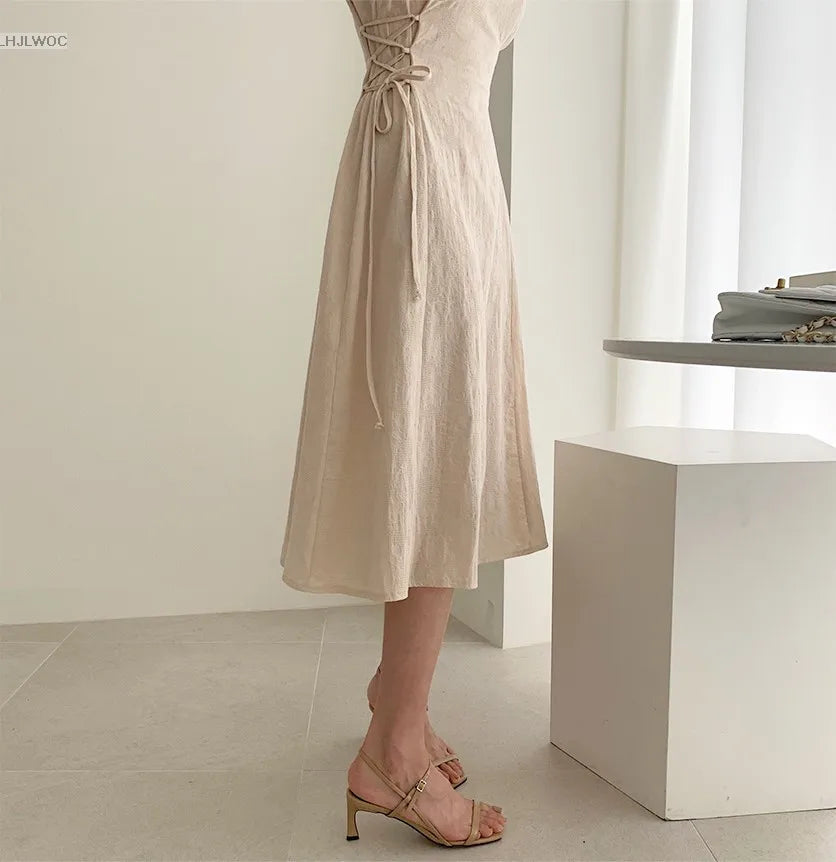 Chic Vintage Cotton Linen A-Line Dress ATHLEXES