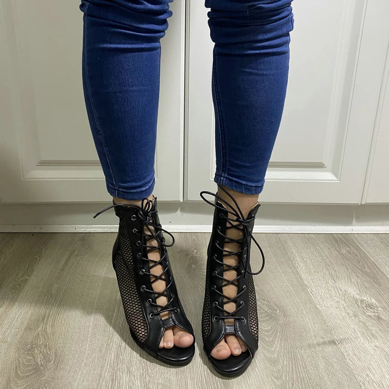 Hollow Mesh Peep Toe Stilettos: Summer High Heel Fashion ATHLEXES