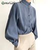 Elegant Lantern Sleeve Blouse for Women - Autumn Winter Office Chic ATHLEXES
