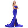 Elegant Strapless Black Maxi Dress with Front Slit ATHLEXES