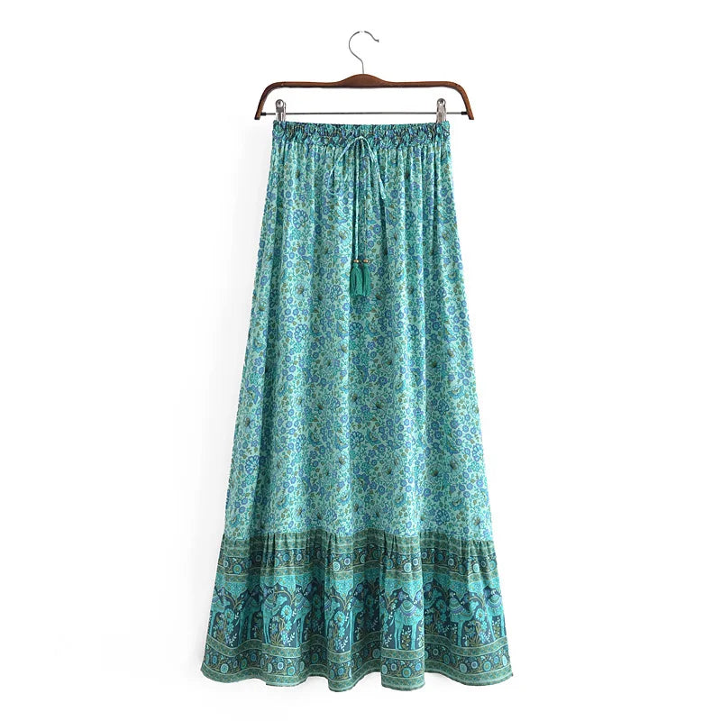 Bohemian Floral Ruffle Hem Midi Skirt ATHLEXES