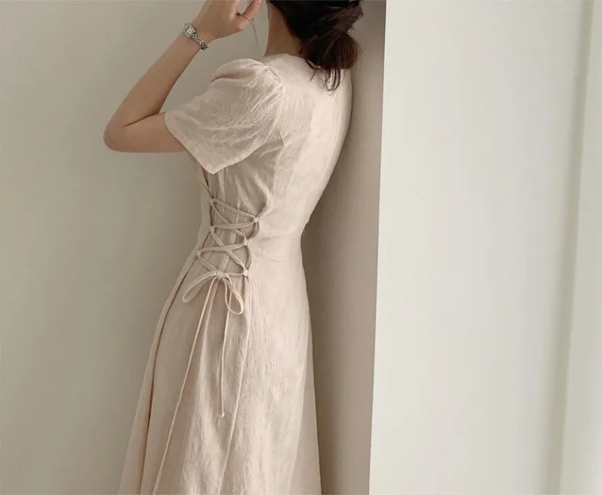 Chic Vintage Cotton Linen A-Line Dress ATHLEXES