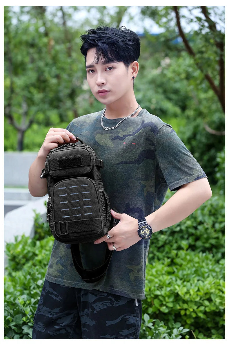 Tactical Sling Shoulder Bags Waterproof Night Reflective Strip Pack EDC Molle Chest Bag 10L Capacity Black ATHLEXES
