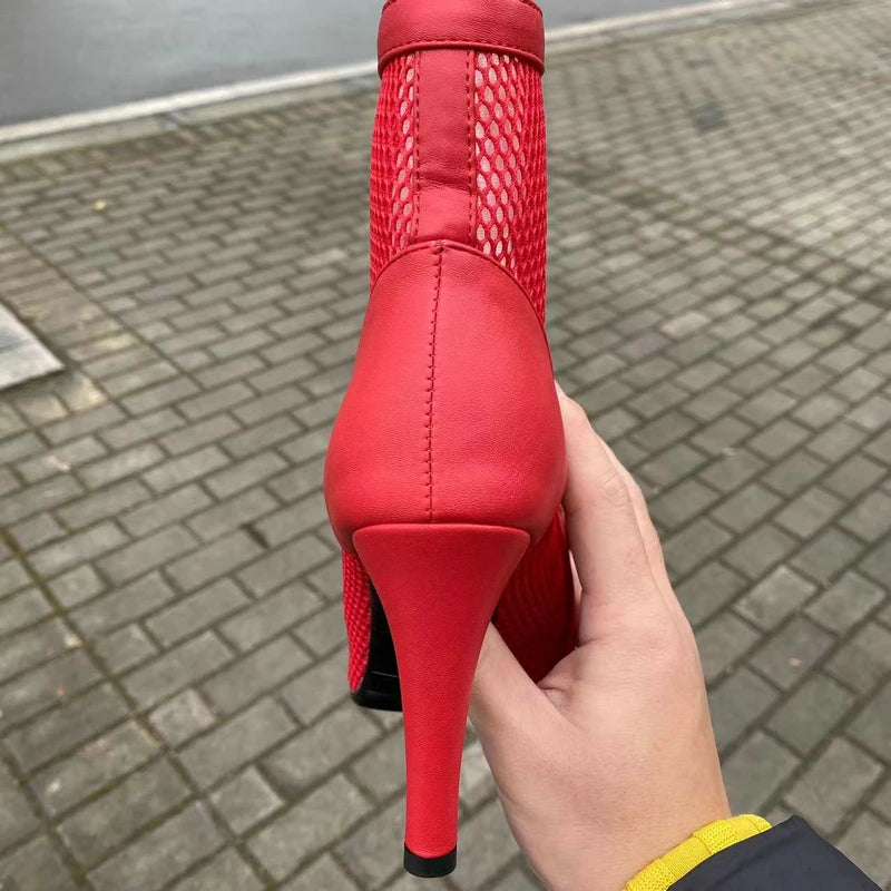 Hollow Mesh Peep Toe Stilettos: Summer High Heel Fashion ATHLEXES
