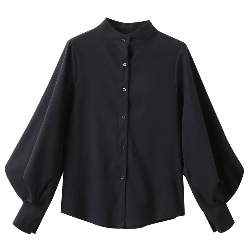 Elegant Lantern Sleeve Blouse for Women - Autumn Winter Office Chic ATHLEXES