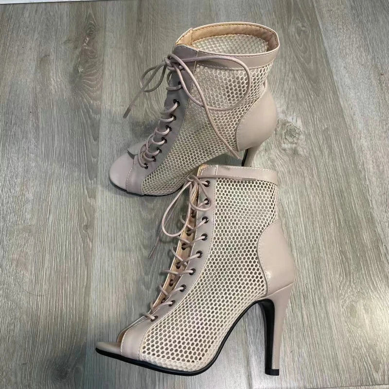 New Sexy High Heels Hollow Mesh Sandals Summer Fashion Trend Comfort Peep Toe Boots Stilettos Jazz Dance Female Shoes Plus Size ATHLEXES