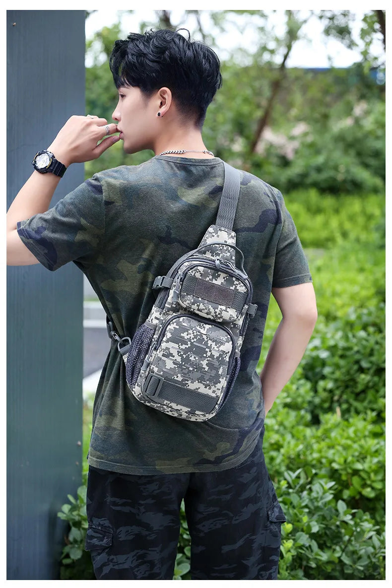 Tactical Sling Shoulder Bags Waterproof Night Reflective Strip Pack EDC Molle Chest Bag 10L Capacity Black ATHLEXES